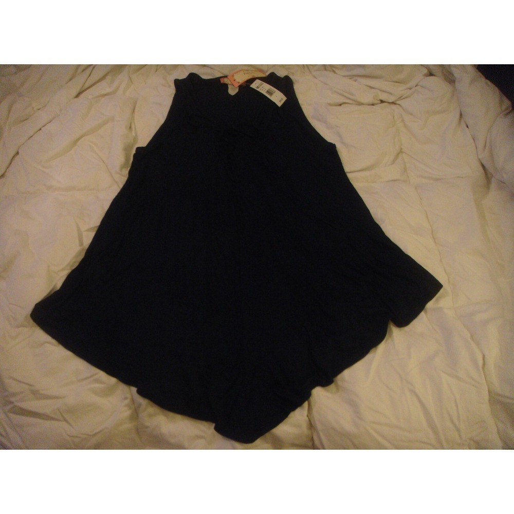 C'est La Vie thats life womens L navy blue tie neck sleeveless shirt top NWT